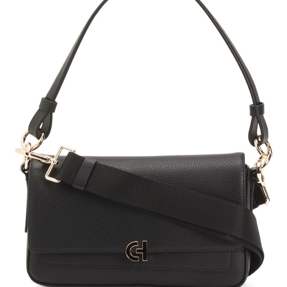 Cole Haan Black Leather Shoulder Bag with Gold Accents - Picture 1 of 3